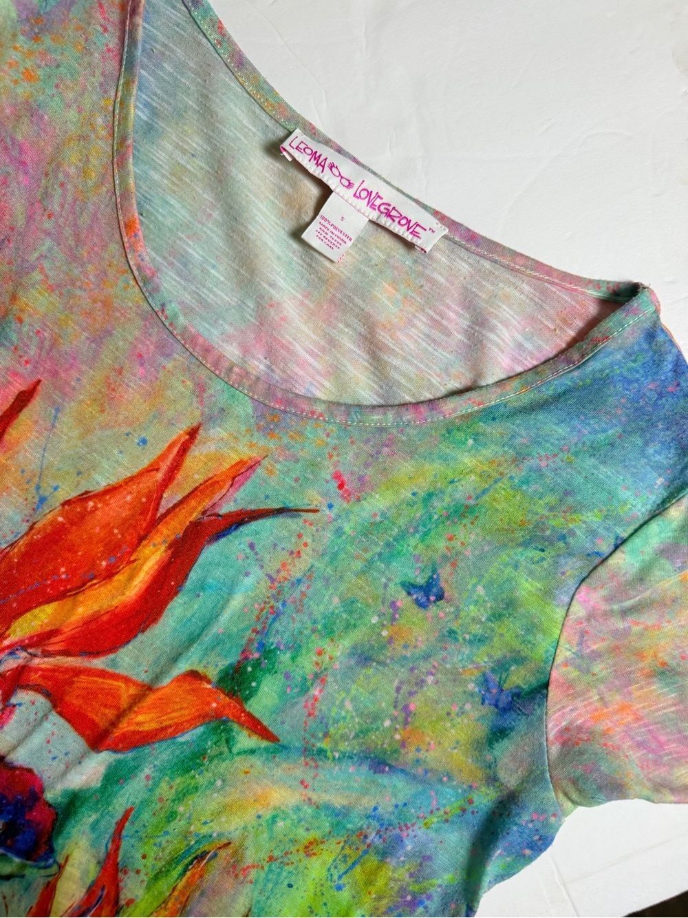 Leoma Lovegrove Watercolor Wearable Art Short Sleeve Top Size Small Floral